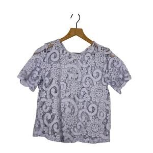 Nanette Lepore Floral Lace Blouse Womens Small Lavender Tie Back Short Sleeve